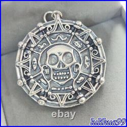 925 Sterling Silver Pirates Of The Caribbean Pendant Aztec Medallion Coin Skull