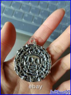 925 Sterling Silver Pirates Of The Caribbean Pendant Aztec Medallion Coin Skull