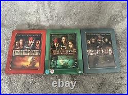 Blu-ray PIRATES OF THE CARIBBEAN x3 1 +2 +3 TRILOGY Steelbooks ZAVVI UK OOP