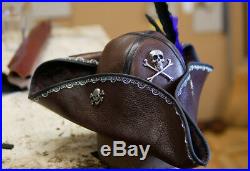 Brown Leather Pirates Of The Caribbean Jack Sparrow Pirate Tricorn Mens Hat