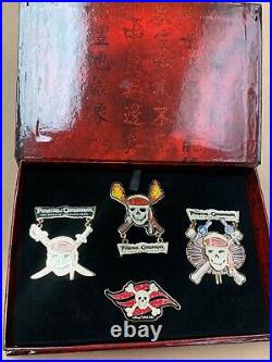 Dcl- Pirates Of The Caribbean- Logo, Skull 4 Pin Boxed Le 500 Set Disney