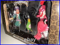 Disney Parks Pirates Of The Caribbean Ornament 3-Set Auctioneer, Red Head Parrot