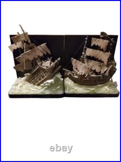Disney Pirates Of The Caribbean Bookends Black Pearl & Flying Dutchman SEE DESC