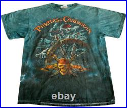 Disney VINTAGE GRAIL Pirates Of The Caribbean Skeleton Tie Dye T-Shirt Sz Large