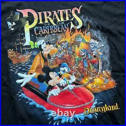 NWT Vintage 90s Disneyland Pirates Of The Caribbean Black T Shirt Size L/XL