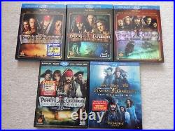 Pirates Of The Caribbean 1 2 3 4 5 Blu Ray Dvd's With Slip Covers Viewed Once