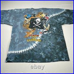 Pirates Of The Caribbean T-Shirt Men 2XL Blue Tie Dye Vintage Tee Single Stitch