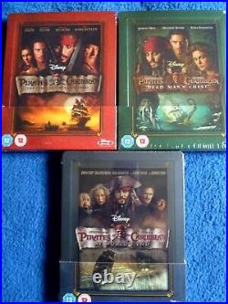 Pirates of the Caribbean 1-3 zavvi Exclusiv Blu-ray Steelbooks geprägt OVP