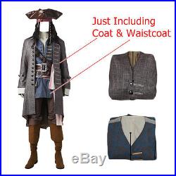 Pirates of the Caribbean Captain Jack Sparrow Cosplay Costume Coat Waistcoat