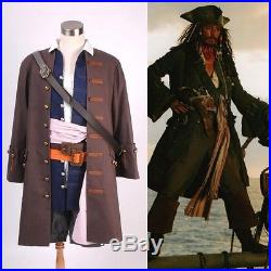 Pirates of the Caribbean Captain Jack Sparrow Cosplay Kostüme Mantel Mit DHL Neu