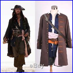 Pirates of the Caribbean Captain Jack Sparrow Costume Cosplay Set Tailored