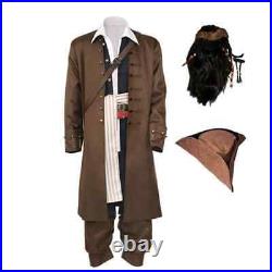 Pirates of the Caribbean Cosplay Captain Jack Sparrow Costume Jacket Hat Wig