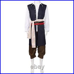 Pirates of the Caribbean Cosplay Captain Jack Sparrow Costume Jacket Hat Wig