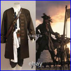 Pirates of the Caribbean Jack Sparrow Cosplay Costume Halloween Outfit Coat Set