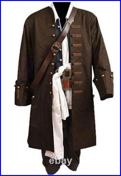Pirates of the Caribbean Jack Sparrow Cosplay Costume Outfit Coat Full Suit Hot