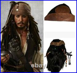 Pirates of the Caribbean Jack Sparrow Cosplay Full Suit Costume Hat Wig Beard