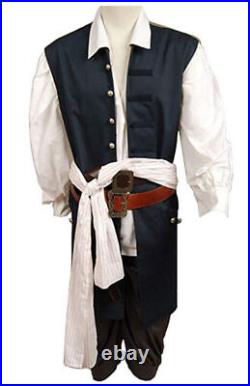 Pirates of the Caribbean Jack Sparrow Cosplay Full Suit Costume Hat Wig Beard