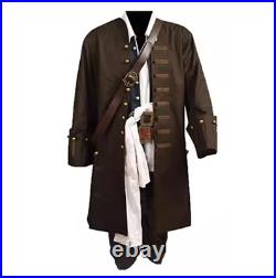 Pirates of the Caribbean Jack Sparrow Full Suit Cosplay Costume Outfit Coat Wig