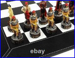 Pirates vs Royal Navy Pirate Chess Set With 18 Black Faux Leather Board