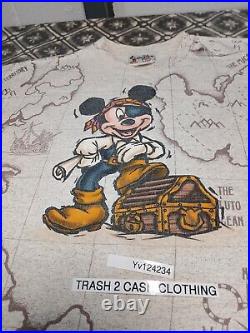 Rare Vtg Y2k Disney Mickey Mouse X Pirates Of The Caribbean Boys Lg Aop T Shirt