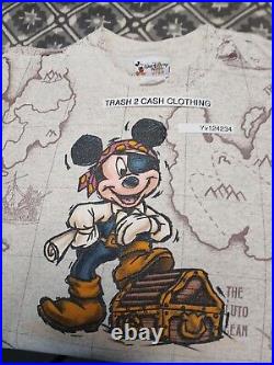 Rare Vtg Y2k Disney Mickey Mouse X Pirates Of The Caribbean Boys Lg Aop T Shirt