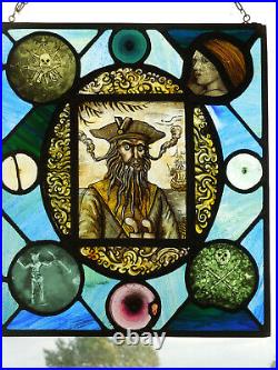 Stained Glass Window of Black Beard 18th Century Pirates of the Caribbean