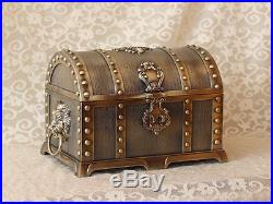 Super Size Pirates of the Caribbean Treasure Chest Case Vintage Bronze Box