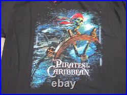 VINTAGE Pirates Of The Caribbean Shirt Adult Large Black Disney Movie Giant Mens