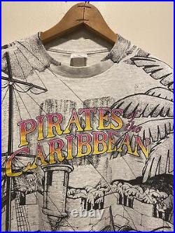 Vintage 90s Disney Pirates of the Caribbean Large AOP Shirt USA All Over Print