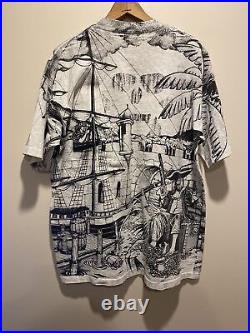 Vintage 90s Disney Pirates of the Caribbean Large AOP Shirt USA All Over Print