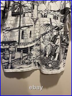 Vintage 90s Disney Pirates of the Caribbean Large AOP Shirt USA All Over Print