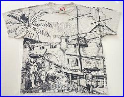 Vintage 90s Pirates Of The Caribbean Shirt Disney Villains All Over Print XL USA