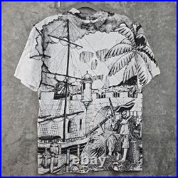 Vintage Disney Pirates of the Caribbean T-Shirt Mens Medium AOP Single Stitch Vintage Disney Pirates of the Caribbean T-Shirt Mens Medium AOP Single Stitch