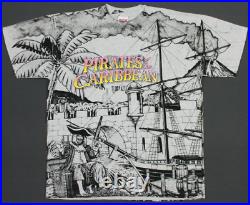 Vintage Pirates Of The Caribbean Mickey Inc All Over Print T-Shirt XL 90's