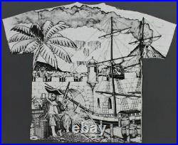 Vintage Pirates Of The Caribbean Mickey Inc All Over Print T-Shirt XL 90's