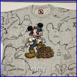Vintage Pirates Of The Caribbean Ride Shirt Mickey XL Mens Disney All Over Print