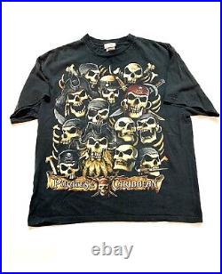 Vintage Pirates Of The Caribbean Walt Disney World Black Skull T Shirt Size XL