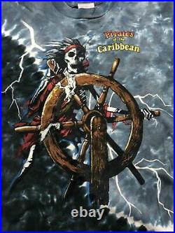 Vintage Pirates of the Caribbean Tie Dye T-shirt 90s Disney Sz Large AOP