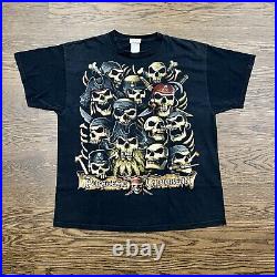 Vintage Y2K Disney PIRATES OF THE CARIBBEAN Movie Skulls & Bones Shirt Sz XL