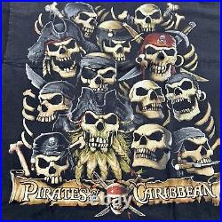 Vintage Y2K Disney PIRATES OF THE CARIBBEAN Movie Skulls & Bones Shirt Sz XL