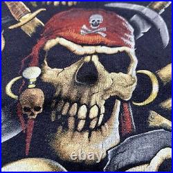 Vintage Y2K Disney PIRATES OF THE CARIBBEAN Movie Skulls & Bones Shirt Sz XL