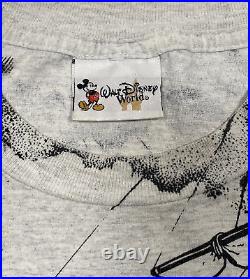 Vtg 90s Walt Disney Pirates of the Caribbean XL T-Shirt USA All Over Print AOP