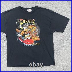 Vtg Disneyland XL Black T Shirt USA Made Pirates Of The Caribbean Double Sided