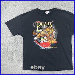 Vtg Disneyland XL Black T Shirt USA Made Pirates Of The Caribbean Double Sided