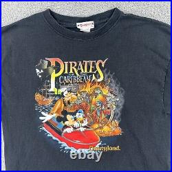 Vtg Disneyland XL Black T Shirt USA Made Pirates Of The Caribbean Double Sided