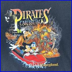 Vtg Disneyland XL Black T Shirt USA Made Pirates Of The Caribbean Double Sided