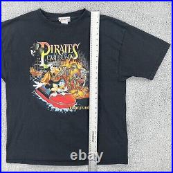 Vtg Disneyland XL Black T Shirt USA Made Pirates Of The Caribbean Double Sided